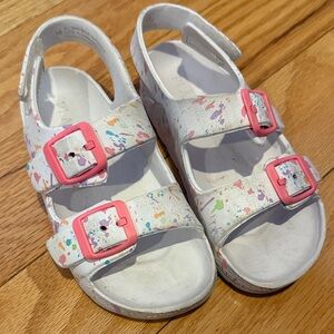 The Children's Place White Paint-Splatter Sandals with Pink Buckles